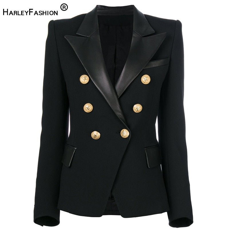 HarleyFashion Women's PU Leather Collar Blazer - DunbiBeauty, LLC