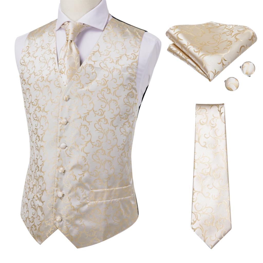 Hi-Tie Men's Silk 4 Piece Vest Handkerchief Cufflinks and Tie Set - DunbiBeauty, LLC