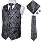 Hi-Tie Men's Silk 4 Piece Vest Handkerchief Cufflinks and Tie Set - DunbiBeauty, LLC