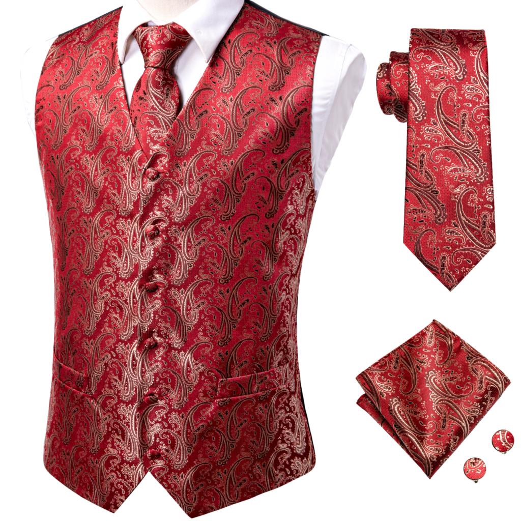 Hi-Tie Men's Silk 4 Piece Vest Handkerchief Cufflinks and Tie Set - DunbiBeauty, LLC