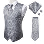 Hi-Tie Men's Silk 4 Piece Vest Handkerchief Cufflinks and Tie Set - DunbiBeauty, LLC