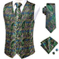 Hi-Tie Men's Silk 4 Piece Vest Handkerchief Cufflinks and Tie Set - DunbiBeauty, LLC