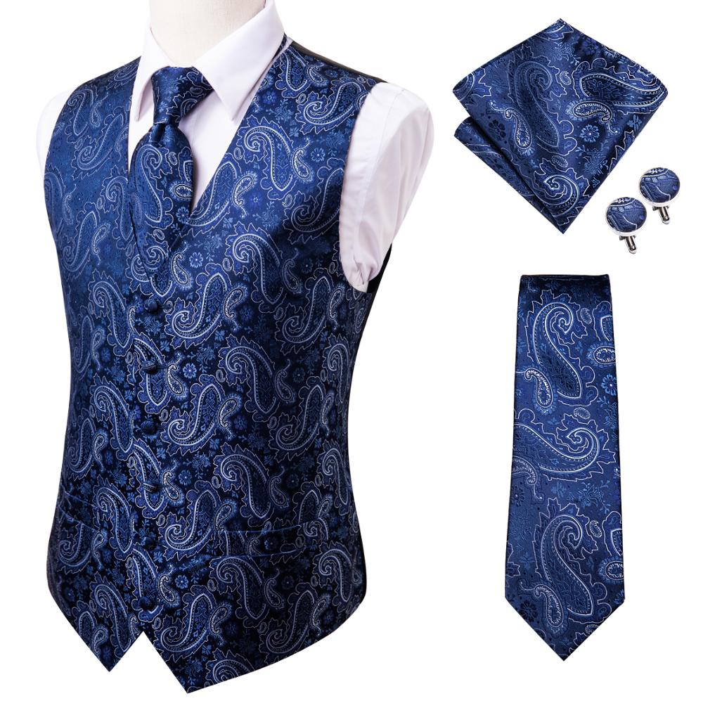 Hi-Tie Men's Silk 4 Piece Vest Handkerchief Cufflinks and Tie Set - DunbiBeauty, LLC