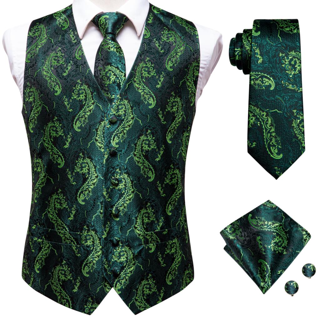 Hi-Tie Men's Silk 4 Piece Vest Handkerchief Cufflinks and Tie Set - DunbiBeauty, LLC