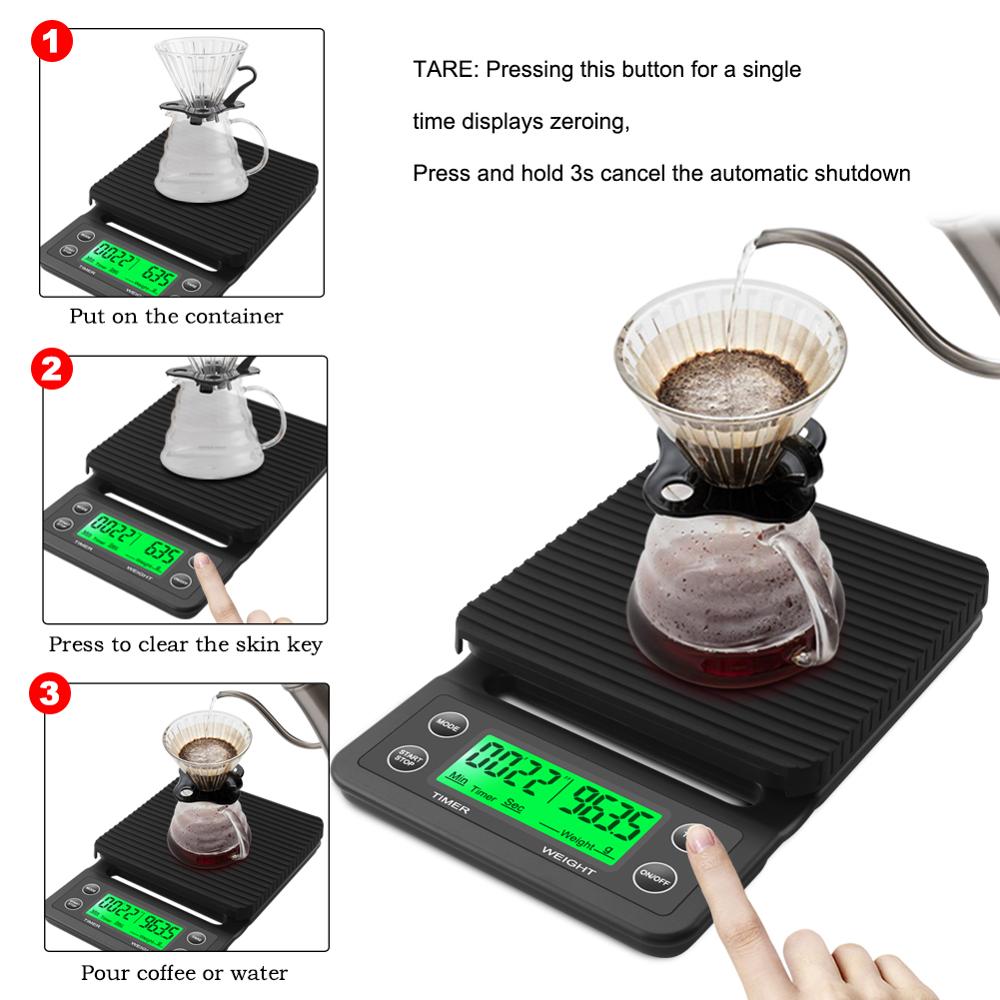 High Precision Digital Kitchen Scale Drip Coffee Scale With Timer LCD Display 3kg/0.1g 5kg/0.1g - DunbiBeauty, LLC