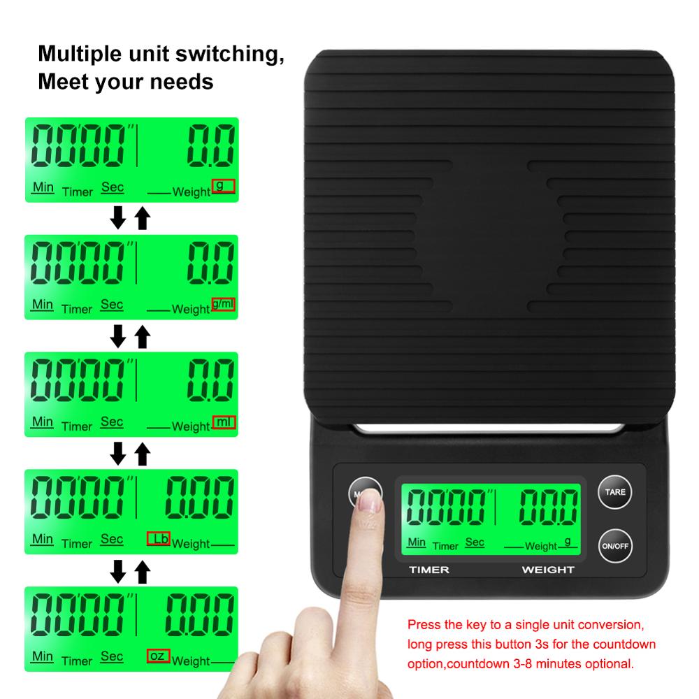 High Precision Digital Kitchen Scale Drip Coffee Scale With Timer LCD Display 3kg/0.1g 5kg/0.1g - DunbiBeauty, LLC