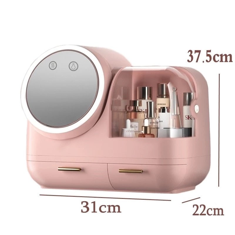 High Quality Makeup Storage Case LED Light With Fan Make Up Organizer Drawer Desktop Skincare Lipstick Cosmetic Beauty Box - DunbiBeauty, LLC