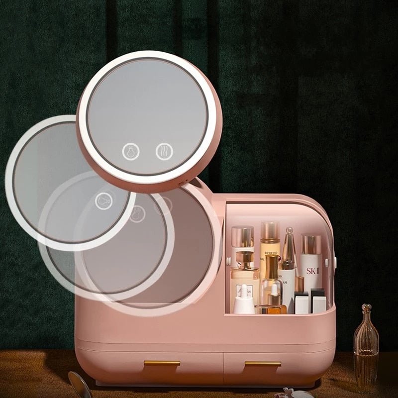 High Quality Makeup Storage Case LED Light With Fan Make Up Organizer Drawer Desktop Skincare Lipstick Cosmetic Beauty Box - DunbiBeauty, LLC