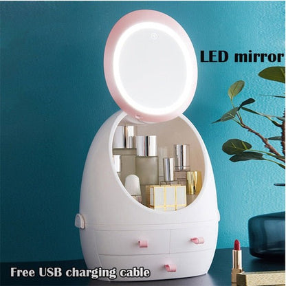 High Quality Makeup Storage Case LED Light With Fan Make Up Organizer Drawer Desktop Skincare Lipstick Cosmetic Beauty Box - DunbiBeauty, LLC