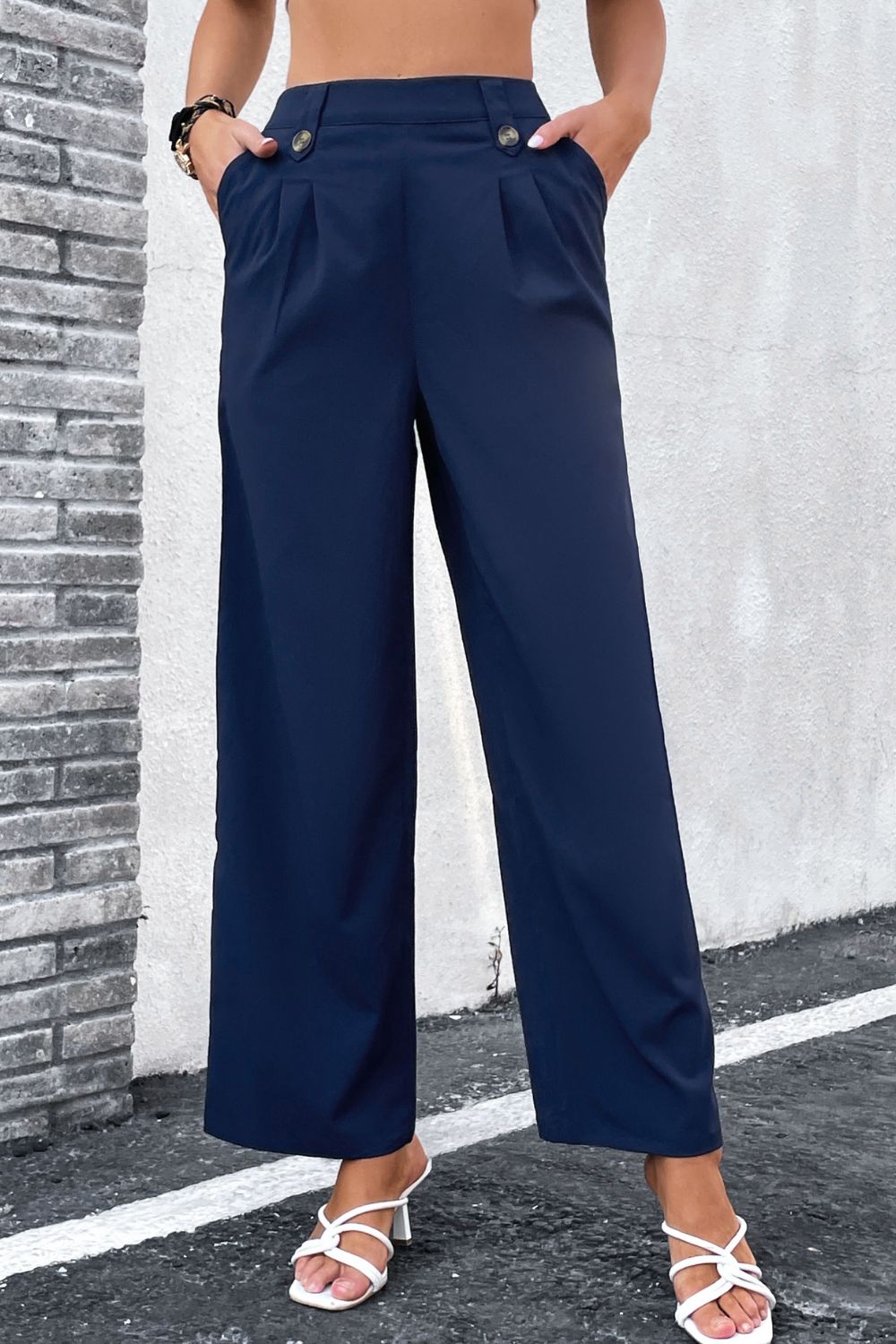 High-Rise Pleated Waist Wide Leg Pants - DunbiBeauty, LLC