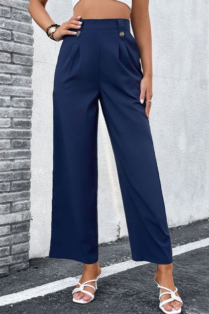 High-Rise Pleated Waist Wide Leg Pants - DunbiBeauty, LLC