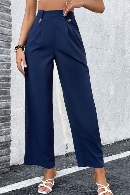 High-Rise Pleated Waist Wide Leg Pants - DunbiBeauty, LLC