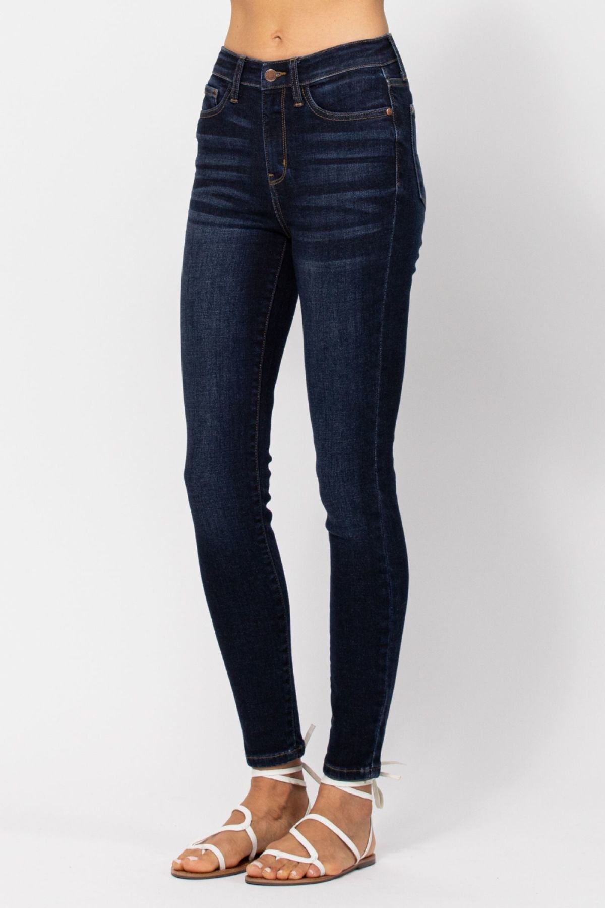 High Rise Skinny Jeans with Handsanding By Judy Blue - DunbiBeauty, LLC