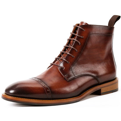 High-top Lace-up Men's Leather Boots Cowhide Men's Shoes Britis - DunbiBeauty, LLC