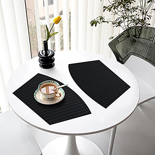 Homaxy Faux Leather Strip Woven Round Table Placemats, Set of 6 Heat Insulation Stain Resistant Non-Slip Table Mats for Kitchen Table, Washable Wipe Clean Fan Shape Wedge Place Mats, Black - DunbiBeauty, LLC