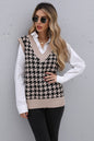 Houndstooth V-Neck Knit Vest - DunbiBeauty, LLC