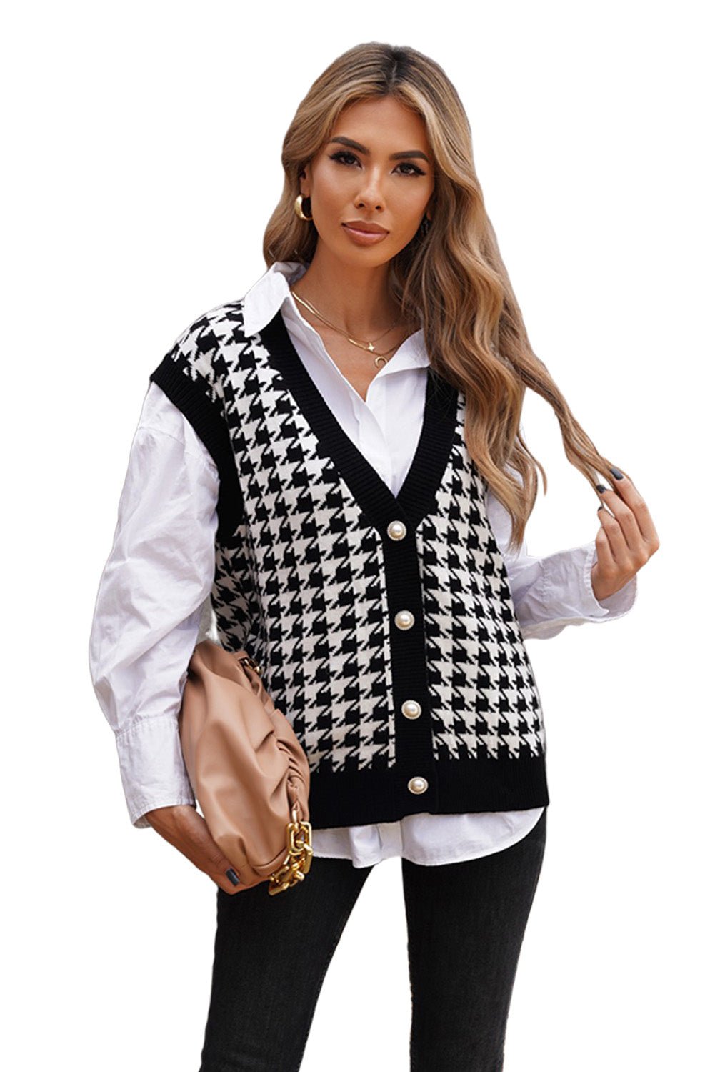 Houndstooth Vest Cardigan - DunbiBeauty, LLC