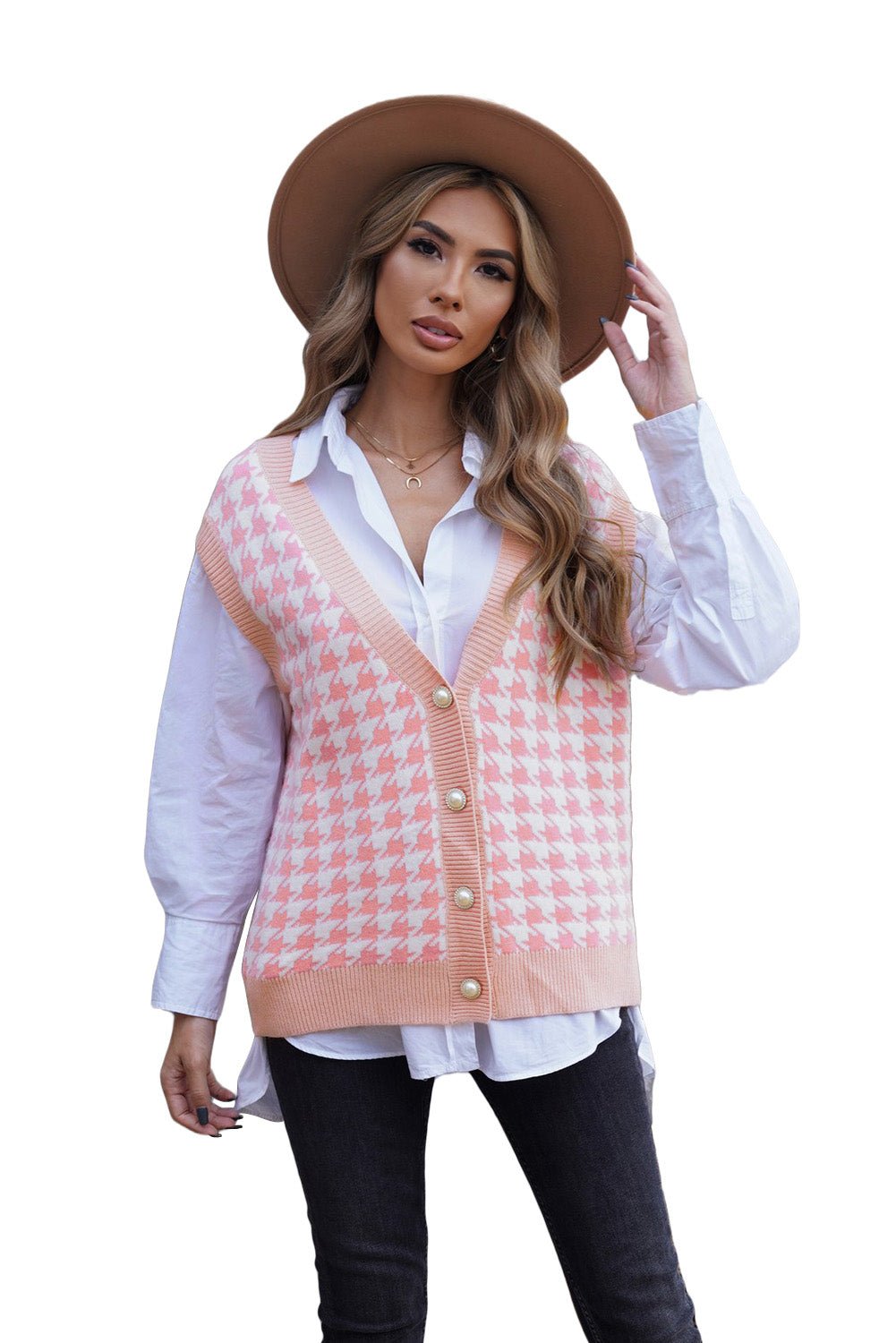 Houndstooth Vest Cardigan - DunbiBeauty, LLC