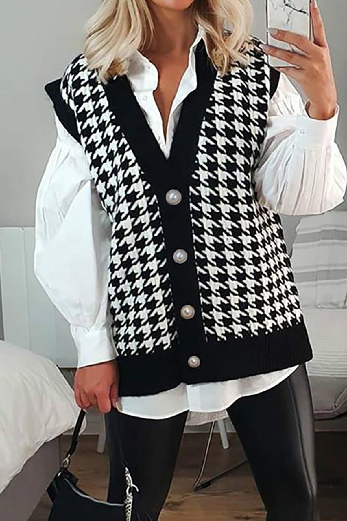 Houndstooth Vest Cardigan - DunbiBeauty, LLC