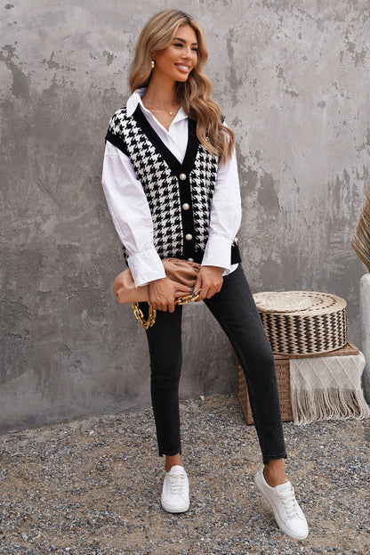 Houndstooth Vest Cardigan - DunbiBeauty, LLC