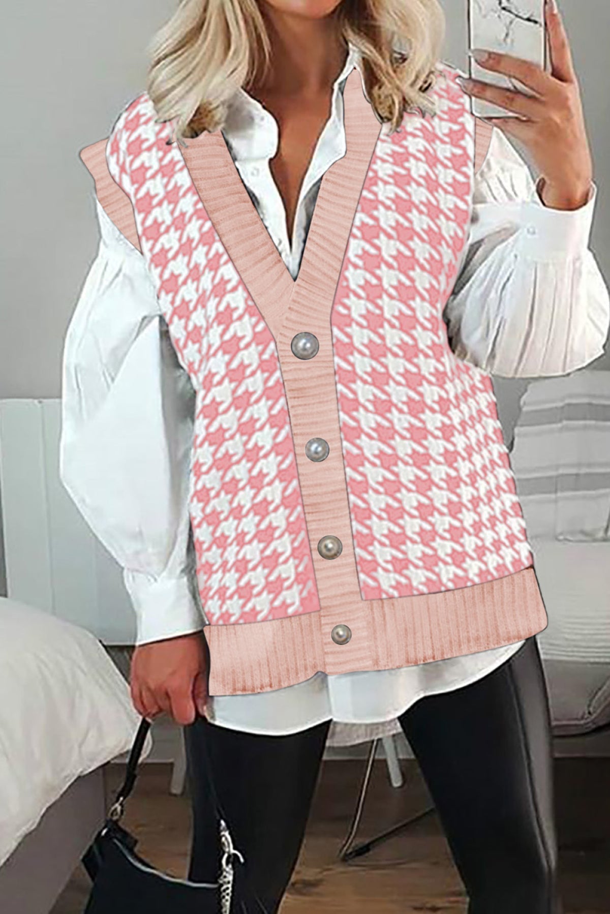 Houndstooth Vest Cardigan - DunbiBeauty, LLC