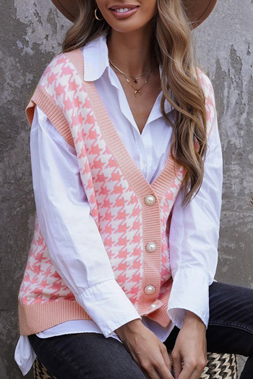 Houndstooth Vest Cardigan - DunbiBeauty, LLC