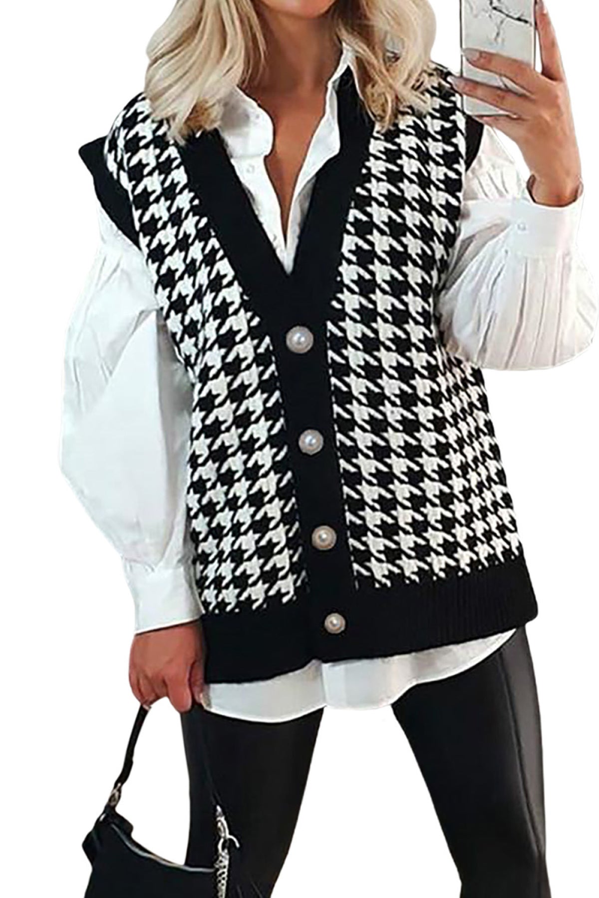 Houndstooth Vest Cardigan - DunbiBeauty, LLC