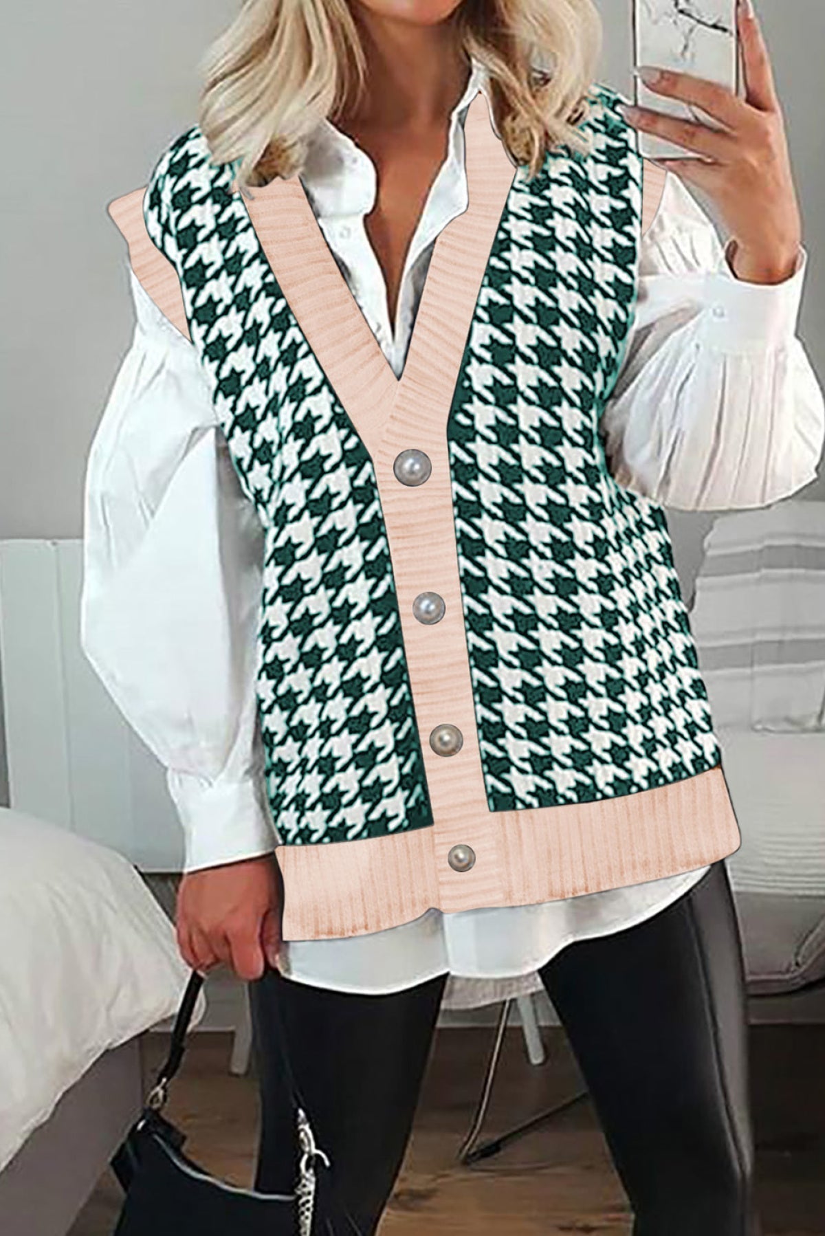 Houndstooth Vest Cardigan - DunbiBeauty, LLC