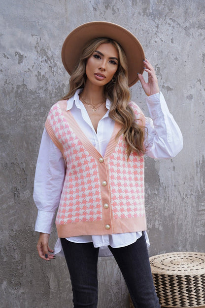 Houndstooth Vest Cardigan - DunbiBeauty, LLC