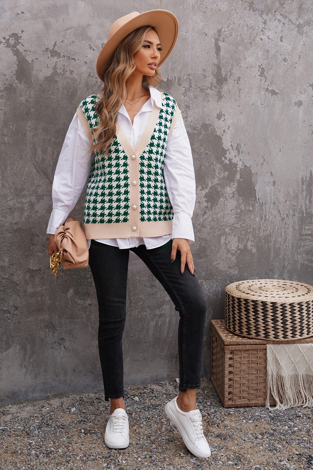 Houndstooth Vest Cardigan - DunbiBeauty, LLC