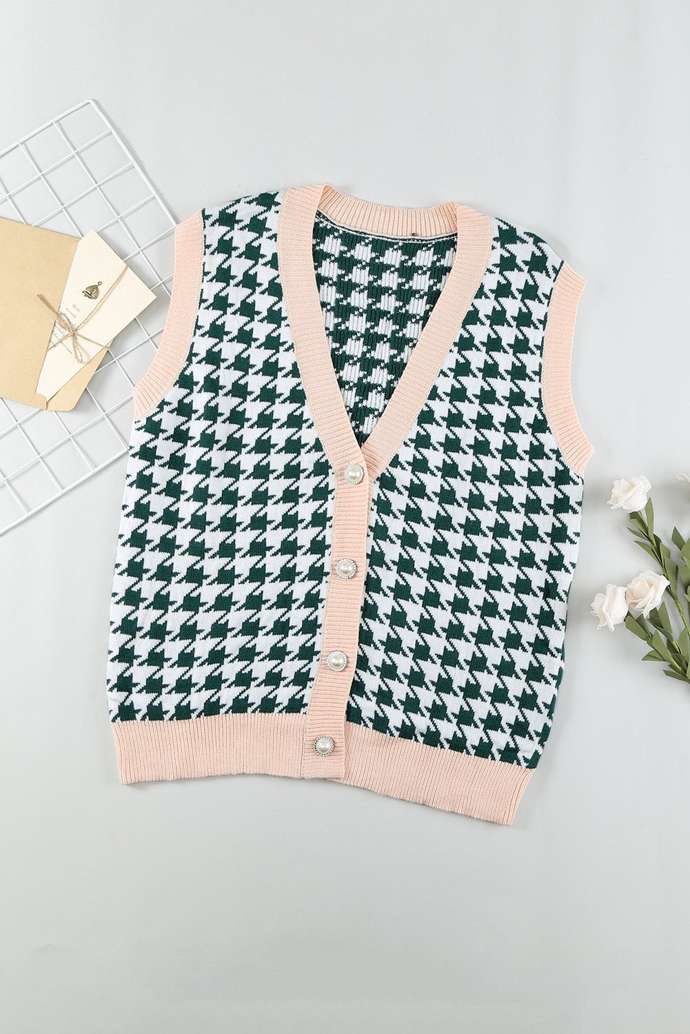 Houndstooth Vest Cardigan - DunbiBeauty, LLC