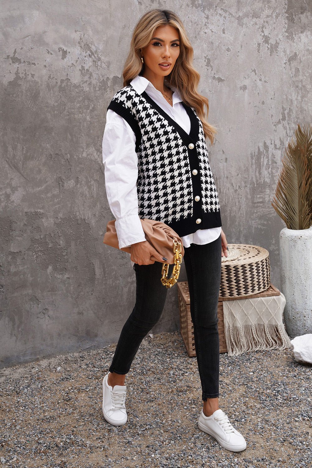 Houndstooth Vest Cardigan - DunbiBeauty, LLC