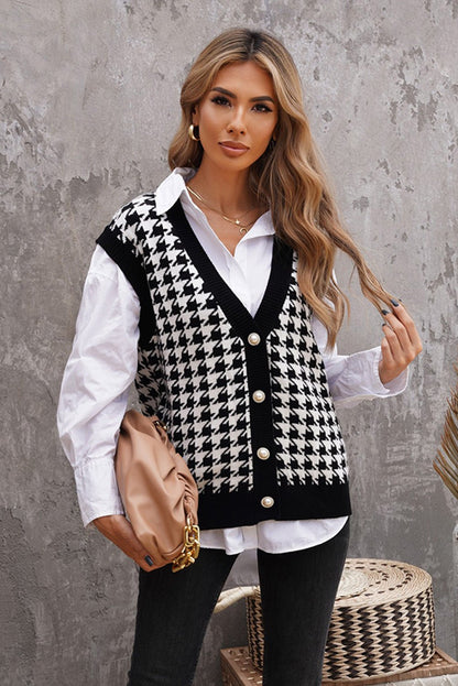 Houndstooth Vest Cardigan - DunbiBeauty, LLC