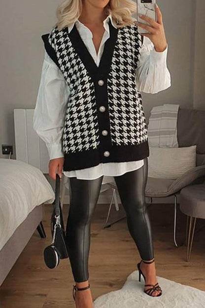 Houndstooth Vest Cardigan - DunbiBeauty, LLC