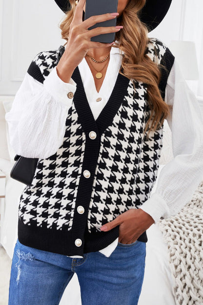 Houndstooth Vest Cardigan - DunbiBeauty, LLC