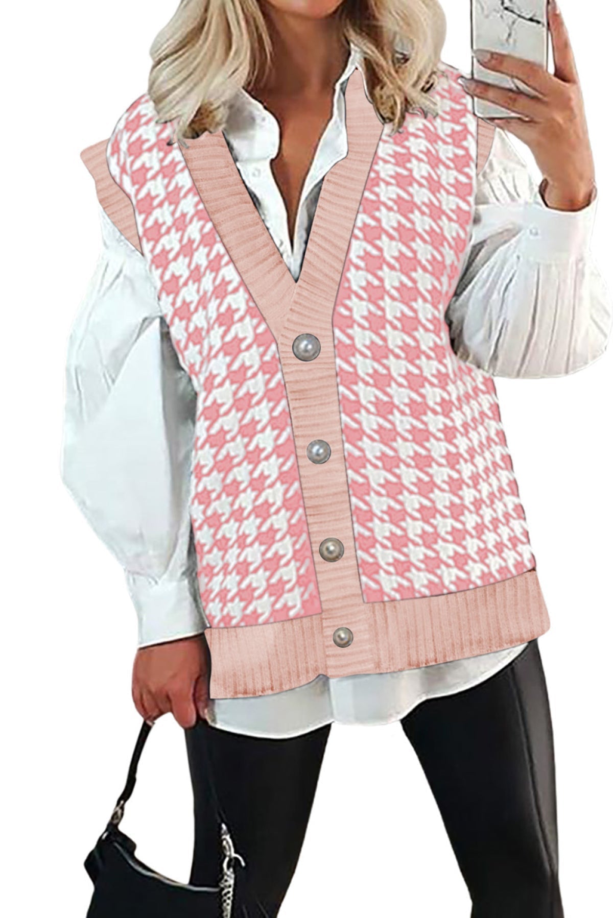 Houndstooth Vest Cardigan - DunbiBeauty, LLC