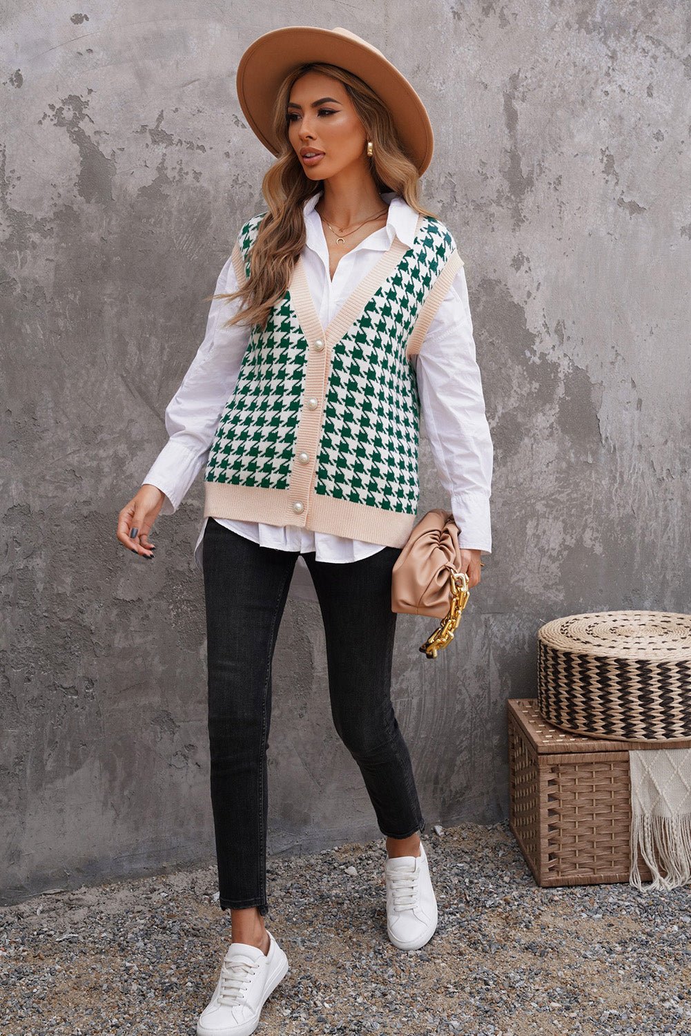 Houndstooth Vest Cardigan - DunbiBeauty, LLC