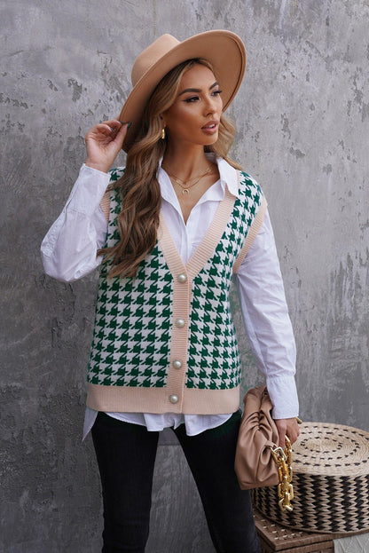 Houndstooth Vest Cardigan - DunbiBeauty, LLC