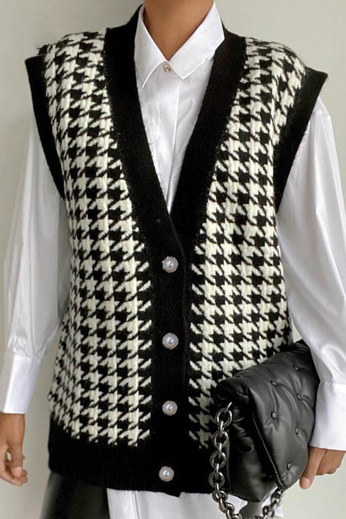 Houndstooth Vest Cardigan - DunbiBeauty, LLC