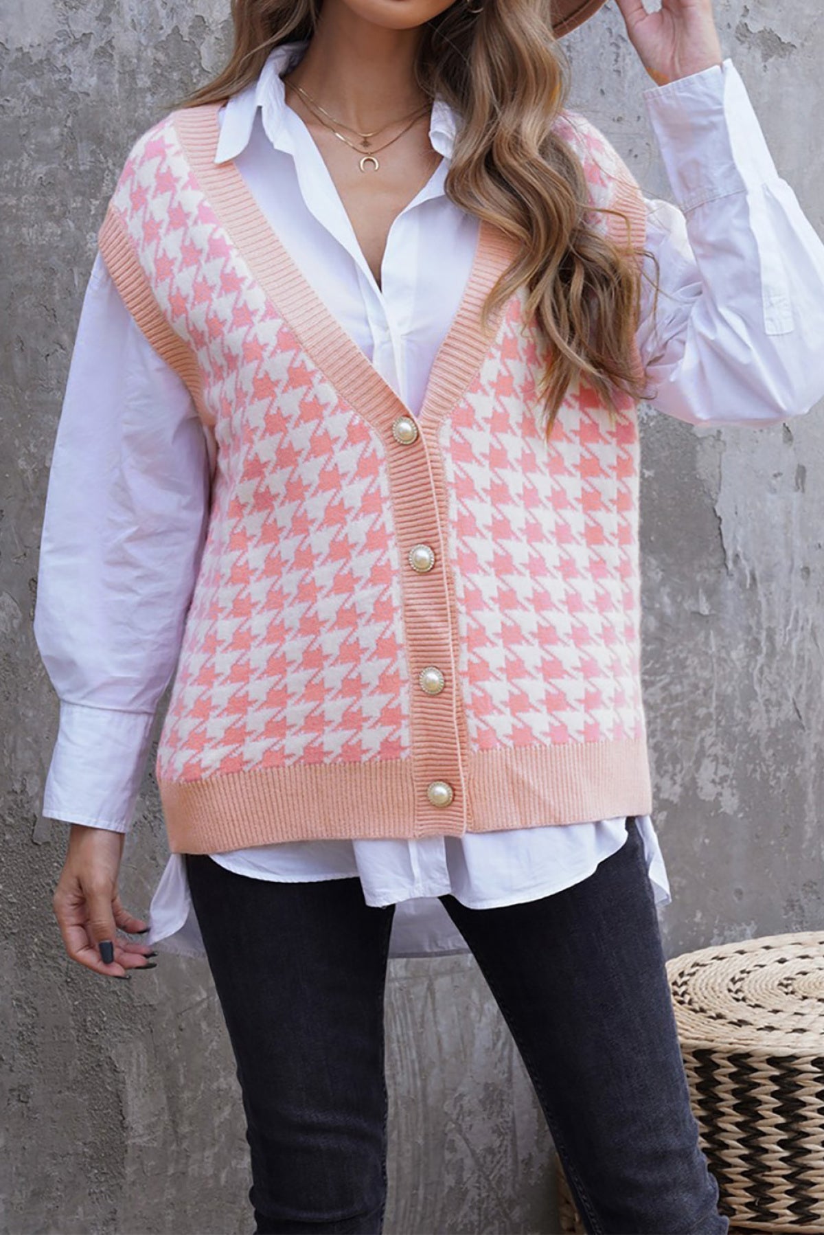 Houndstooth Vest Cardigan - DunbiBeauty, LLC