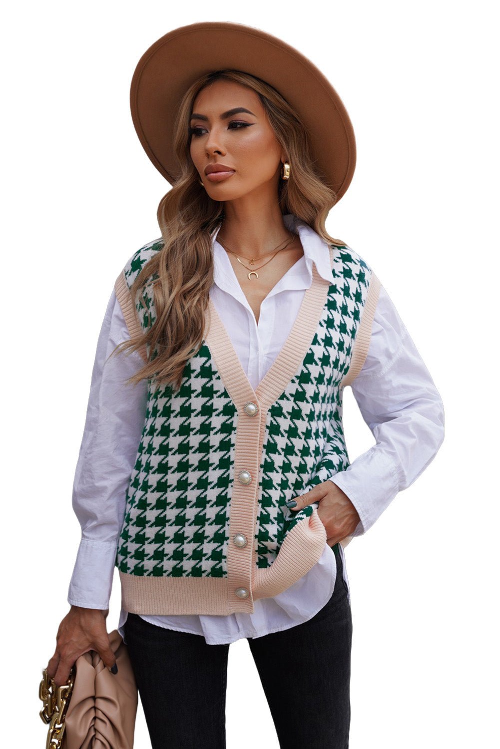 Houndstooth Vest Cardigan - DunbiBeauty, LLC