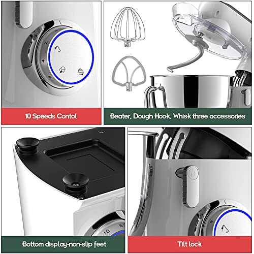 HOWORK 800W Metal Stand Mixer, 9.5QT Bowl 10+P-Speed Food Mixer, Tilt-Head Kitchen Electric Mixer with Dough Hook, Flat Beater & Egg Whisk, Dishwasher Safe (9.5 QT, White) - DunbiBeauty, LLC