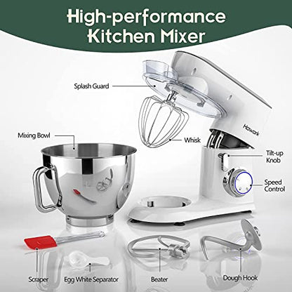 HOWORK 800W Metal Stand Mixer, 9.5QT Bowl 10+P-Speed Food Mixer, Tilt-Head Kitchen Electric Mixer with Dough Hook, Flat Beater & Egg Whisk, Dishwasher Safe (9.5 QT, White) - DunbiBeauty, LLC