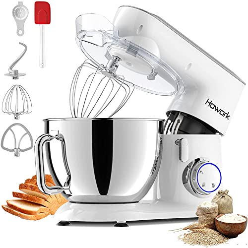 HOWORK 800W Metal Stand Mixer, 9.5QT Bowl 10+P-Speed Food Mixer, Tilt-Head Kitchen Electric Mixer with Dough Hook, Flat Beater & Egg Whisk, Dishwasher Safe (9.5 QT, White) - DunbiBeauty, LLC