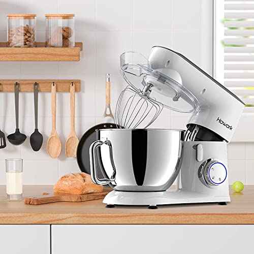 HOWORK 800W Metal Stand Mixer, 9.5QT Bowl 10+P-Speed Food Mixer, Tilt-Head Kitchen Electric Mixer with Dough Hook, Flat Beater & Egg Whisk, Dishwasher Safe (9.5 QT, White) - DunbiBeauty, LLC