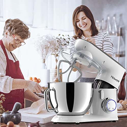 HOWORK 800W Metal Stand Mixer, 9.5QT Bowl 10+P-Speed Food Mixer, Tilt-Head Kitchen Electric Mixer with Dough Hook, Flat Beater & Egg Whisk, Dishwasher Safe (9.5 QT, White) - DunbiBeauty, LLC