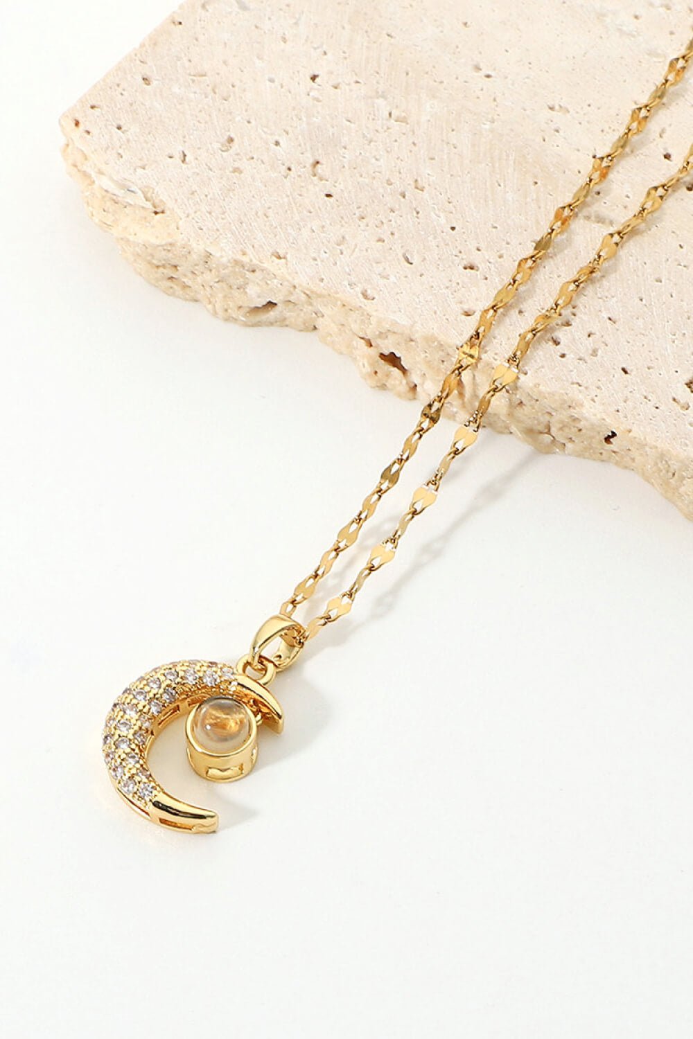 Inlaid Cubic Zirconia Moon Pendant Necklace - DunbiBeauty, LLC