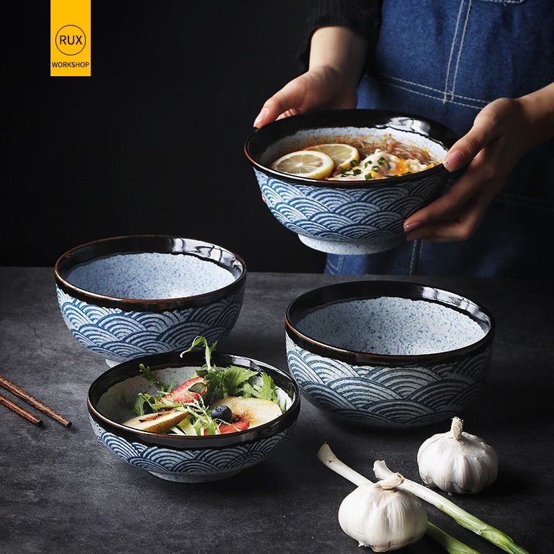 Japanese Ceramic Rice Bowl Ramen Bowl Salad Noodle Soup Bowl Restaurant Tableware Kitchen Utensils Pasta - DunbiBeauty, LLC