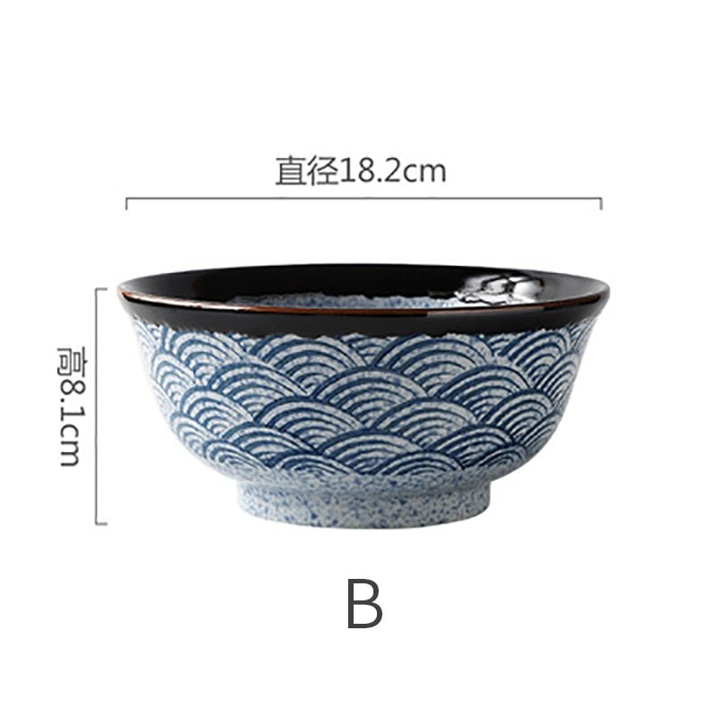 Japanese Ceramic Rice Bowl Ramen Bowl Salad Noodle Soup Bowl Restaurant Tableware Kitchen Utensils Pasta - DunbiBeauty, LLC