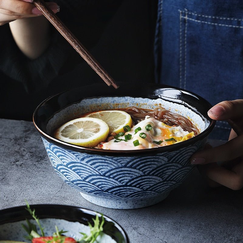 Japanese Ceramic Rice Bowl Ramen Bowl Salad Noodle Soup Bowl Restaurant Tableware Kitchen Utensils Pasta - DunbiBeauty, LLC